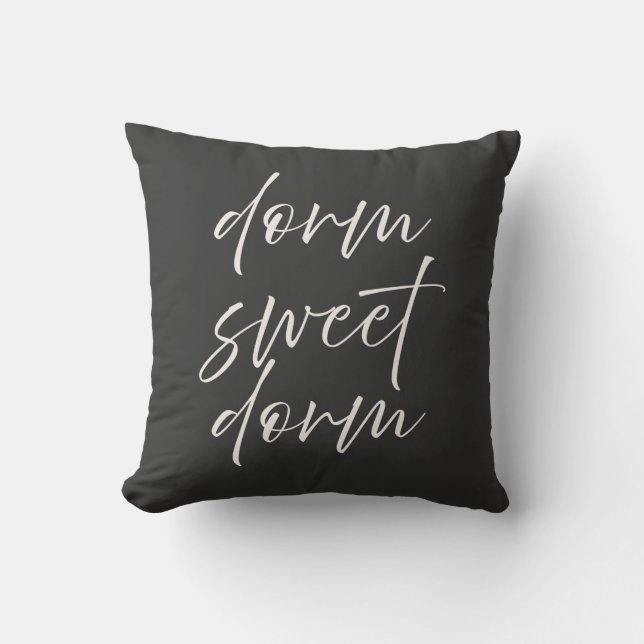 Neutral “Dorm Sweet Dorm” Pillow | Ivory & Gray Kussen (Voorkant)