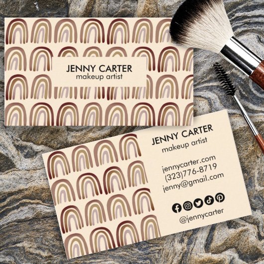 Neutral Earthy Rainbows Pattern Boho Unique Brown Visitekaartje