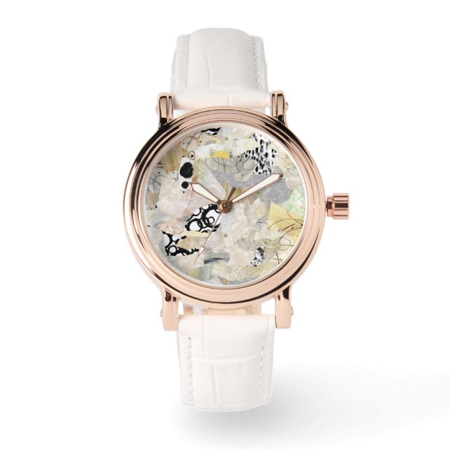 Neutral Elegant Abstract Collage Design Horloge (Voorkant)