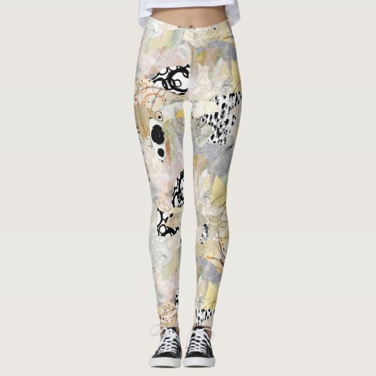 Neutral Elegant Abstract Collage Design Leggings (Voorkant)