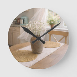 Neutral Farmhouse Wildflower Kitchen Wall Clock Ronde Klok