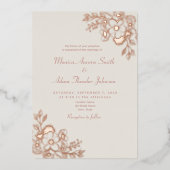 Neutral Floral Roos Gold Wedding Folie Uitnodiging (Voorkant)