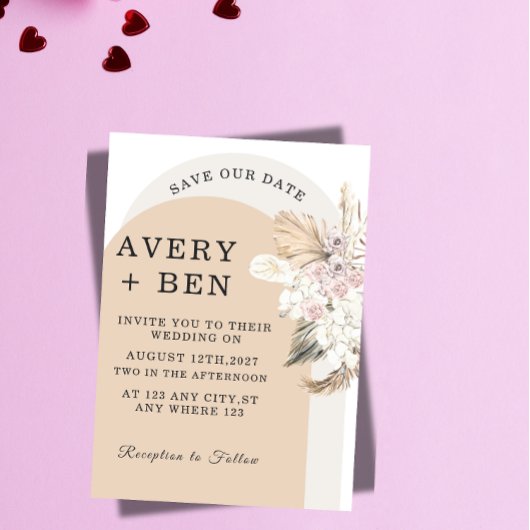 Neutral Floral Save the Date Invitation 