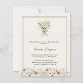 Neutral florals green ivory Baby Shower invitation (Voorkant)