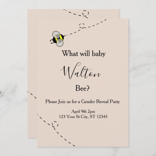 Neutral Gender Reveal Invitations Bee Themed (Devant / Derrière)