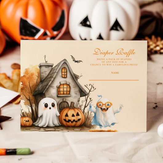 Neutral Ghost Halloween Diapper Raffle Informatiekaartje