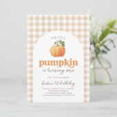 Neutral Gingham Pumpkin 1e verjaardag Kaart (Staand voorkant)