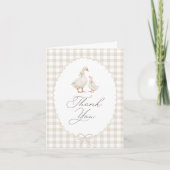 Neutral Gingham Silly Goose Baby Shower Bedankkaart (Voorkant)