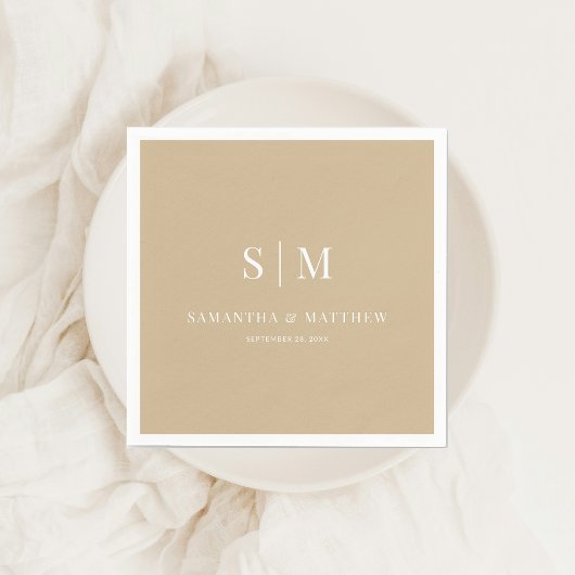 Neutral Gold Elegant paar Initialen bruiloft Servet