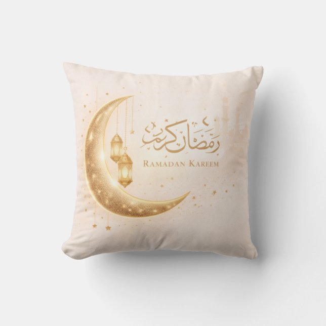 Neutral Gold Ramadan Kareem Throw Pillow – Islamic Kussen (Voorkant)