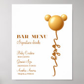Neutral Gold Teddy Balloon Bar Menu Poster (Voorkant)