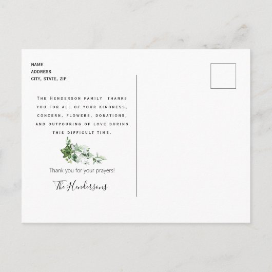 Neutral Greenery begrafenis Dank u Briefkaart (Achterkant)