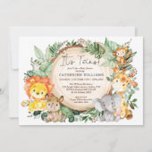 Neutral Greenery Oerwoud Animals Twins Baby shower Kaart (Voorkant)