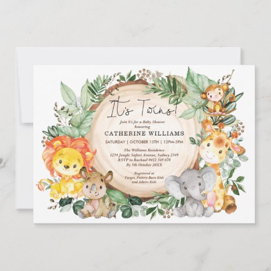 Neutral Greenery Oerwoud Animals Twins Baby shower Kaart (Voorkant)