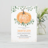 Neutral Greenery Oranje pompoen Baby shower Kaart (Staand voorkant)