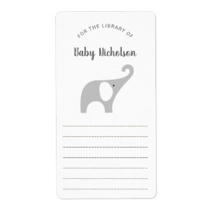 Neutral Grey Olifant baby shower Bookplaten Etiket
