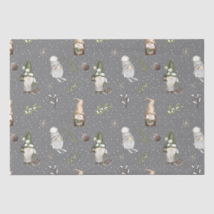 Neutral Grey Snowy Forest kerst Gnomes Patroon Tissuepapier