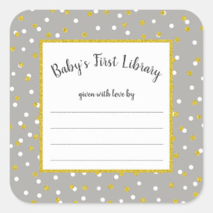 Neutral Grijs gouden stip baby shower boekenplaat Vierkante Sticker