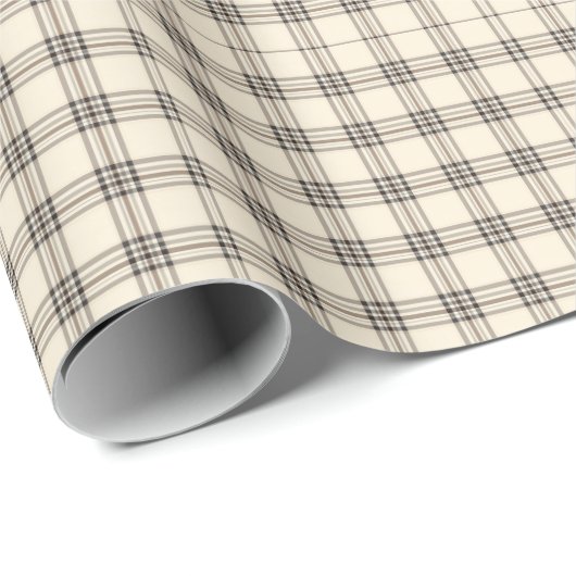 Neutral Ivory and Black Gingham Plaid Cadeaupapier (Rol Hoek)
