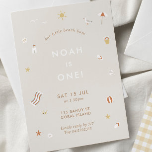 Neutral Kinder Strand Zwembad Party Thema Verjaard Kaart