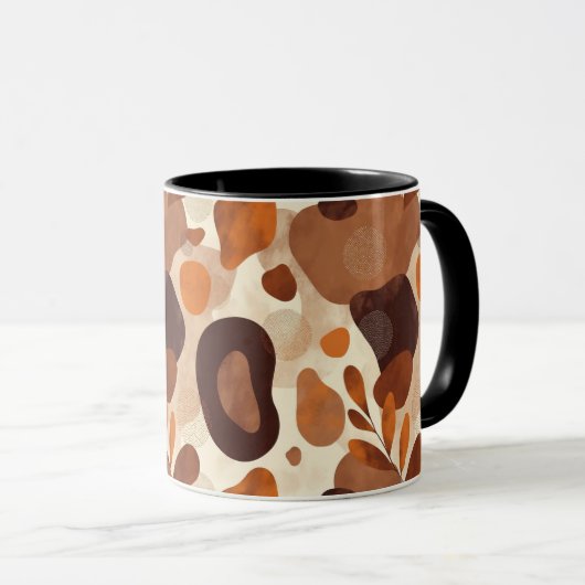 Neutral Leaves & Shapes Mug – Artistic Boho Patter Mok (Voorkant rechts)