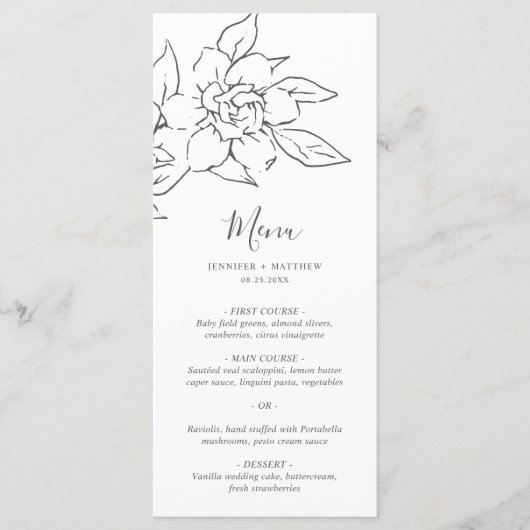 Neutral Line Art Floral Elegante bruiloft Menu (Voorkant)