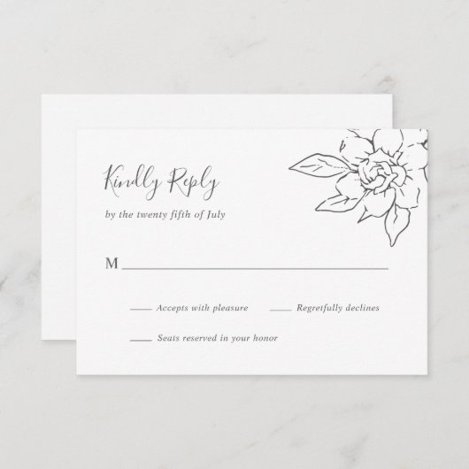 Neutral Line Art Floral Elegante bruiloft RSVP Kaartje (Voorkant / Achterkant)