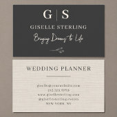 Neutral Linen Elegant Minimalist Monogram Visitekaartje