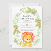 Neutral Lion Baby shower Invitation Kaart (Voorkant)