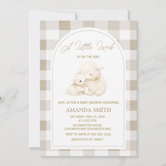 Neutral Little Lamb Baby Shower Invitation (Devant)