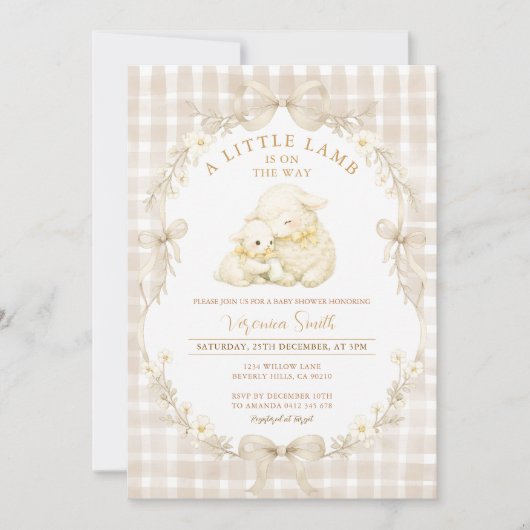 Neutral Little Lamb Baby Shower Invitation Kaart (Voorkant)