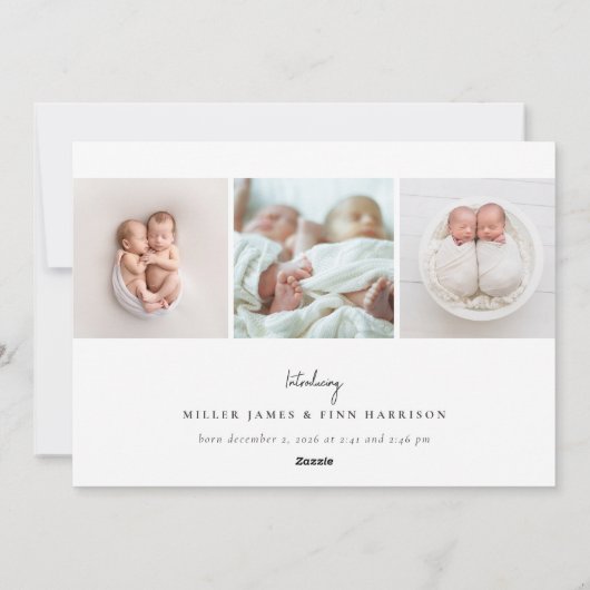 Neutral minimal Twins Faire-part de naissance de v (Dos)