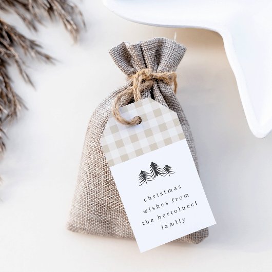 Neutral Minimalist Plaid Pine Tree Christmas Cadeaulabel