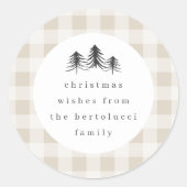 Neutral Minimalist Plaid Pine Tree Christmas Ronde Sticker (Voorkant)