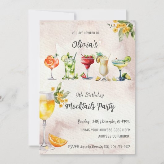  Neutral Mocktail Verjaardagsfeestuitnodiging Kaart (Voorkant)