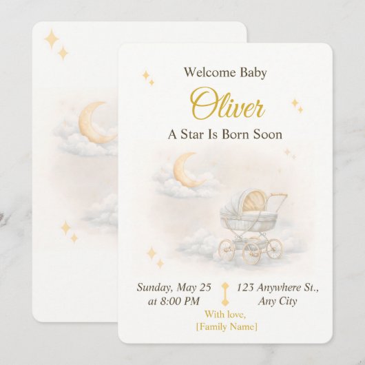 Neutral Moon Baby Shower Invitation Editable (Devant / Derrière)