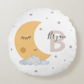 Neutral Moon Nursery Pillow with Custom Name Beige Rond Kussen (Voorkant)