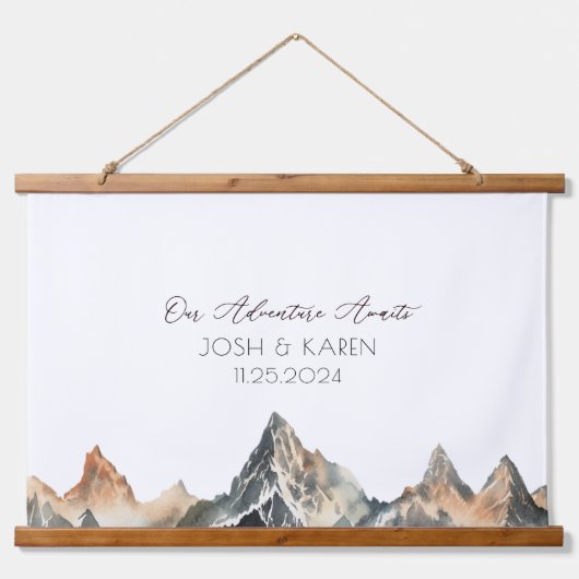 Neutral Mountain Alternative Wedding Guest Book Hangend Wandkleed (Voorkant)