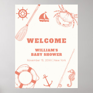 Neutral Nautical Vissen Boy Baby shower Welkom Poster