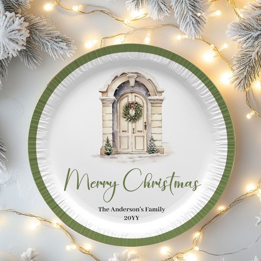 Neutral Nordic Christmas Script Personalized Plate Papieren Bordje