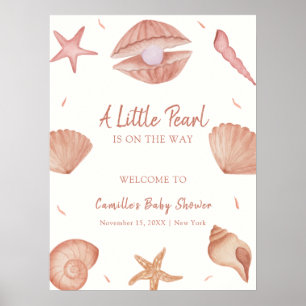 Neutral Ocean Seashell Pearl Baby shower Welkom Poster