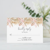 Neutral Palm and Pampas Flower Decor Wedding RSVP Kaartje (Staand voorkant)