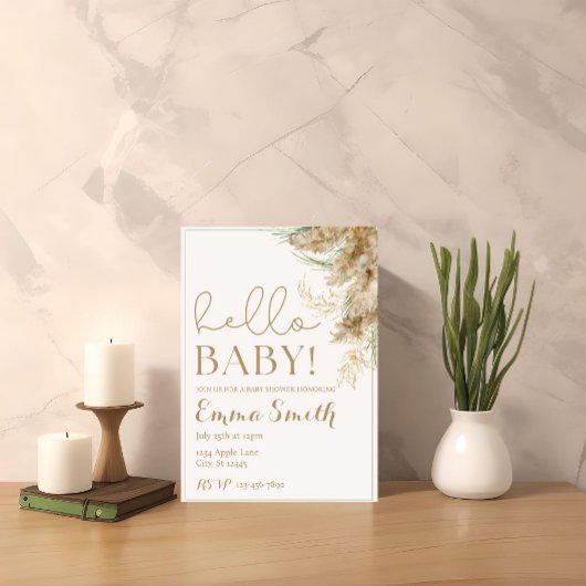 Neutral Pampas Grass Baby shower Invitation | Boho Kaart