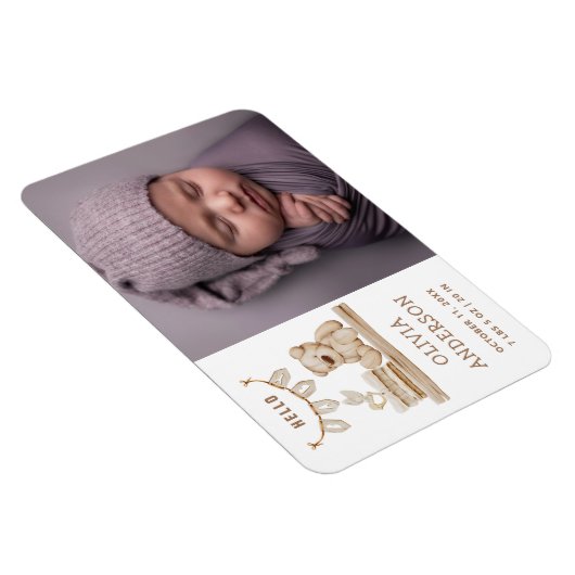 Neutral Photo Birth Announcement | Boho Teddy Bear Magneet (Rechterzijde)