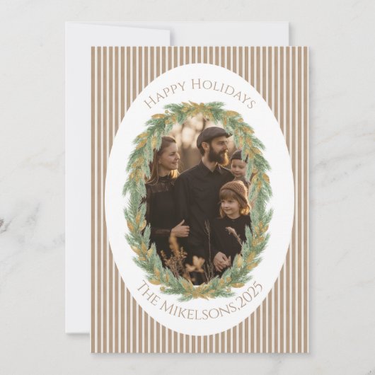 Neutral Pine Wreath Photo Christmas Feestdagenkaart (Voorkant)