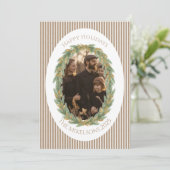 Neutral Pine Wreath Photo Christmas Feestdagenkaart (Staand voorkant)