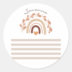 Neutral Rainbow Custom Name Baby shower Ronde Sticker