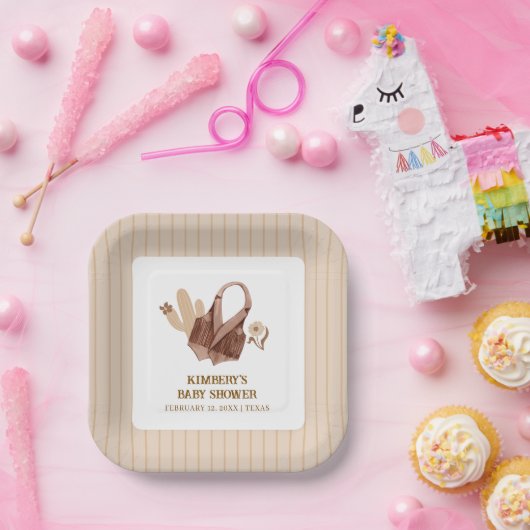 Neutral Rustic Boho Cactus Cowgirl Baby shower Papieren Bordje (Feest)