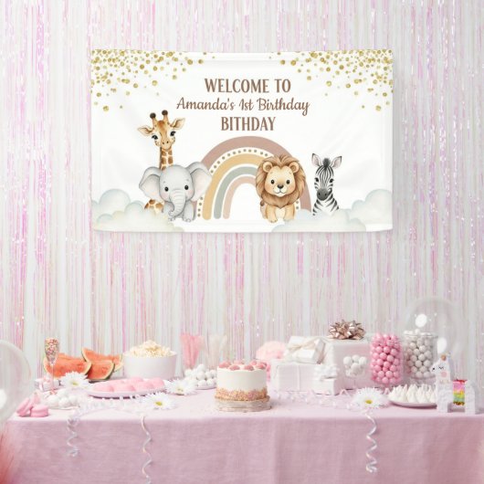 Neutral Safari Animals 1st Birthday Welcome Banner (Feest)