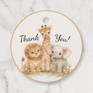 Neutral Safari Cute Animals Lion Giraffe Elephant Bedankjes Labels